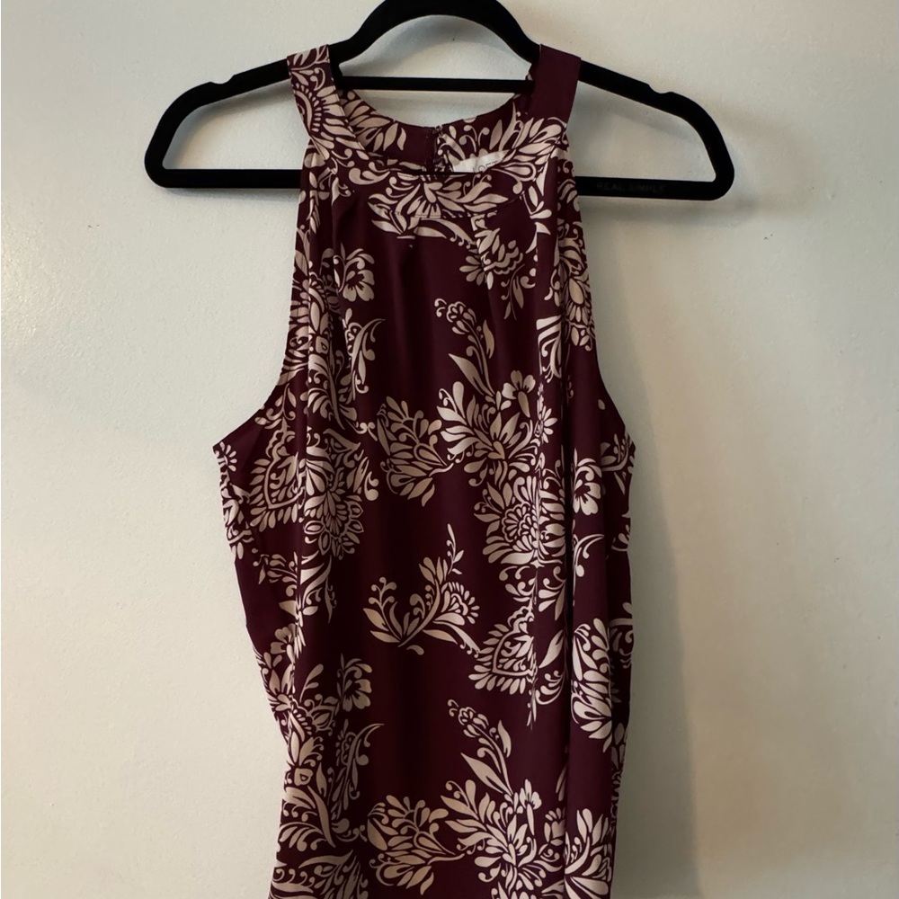Floral Sleeveless Top - Burgundy and Cream